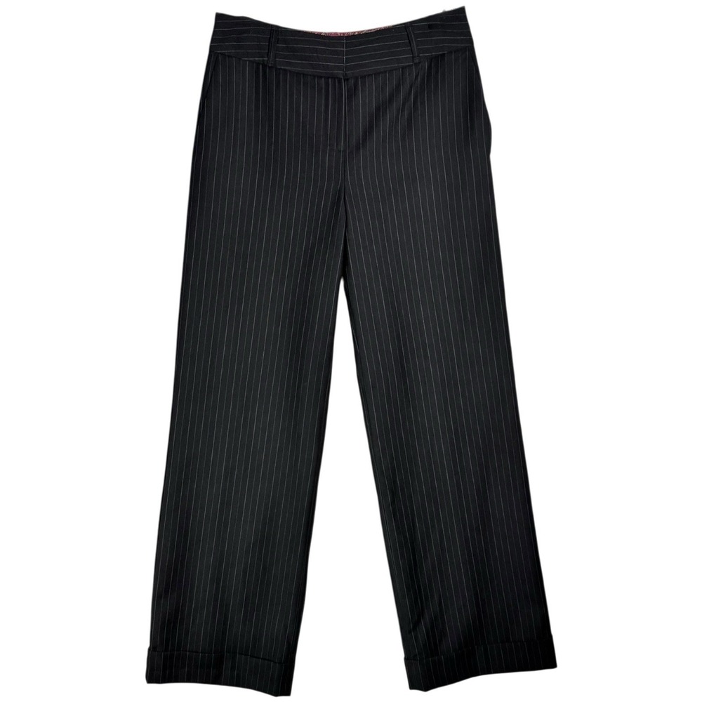 Talbots Black Wool Pinstripe Dress Pants Size 4 Wide Leg‎ Cuffed Hem Classic Y2K
